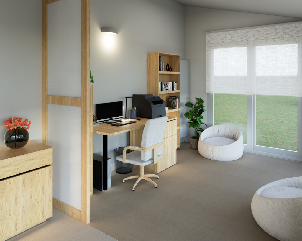 Perspective espace de télétravail en photo réalisme