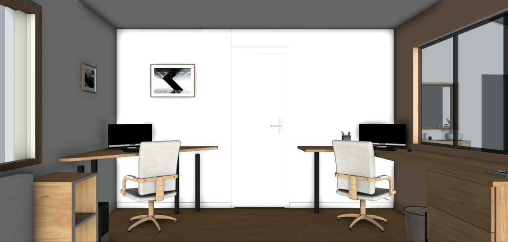 perspective en modélisation 3d : deux bureaux d'angle