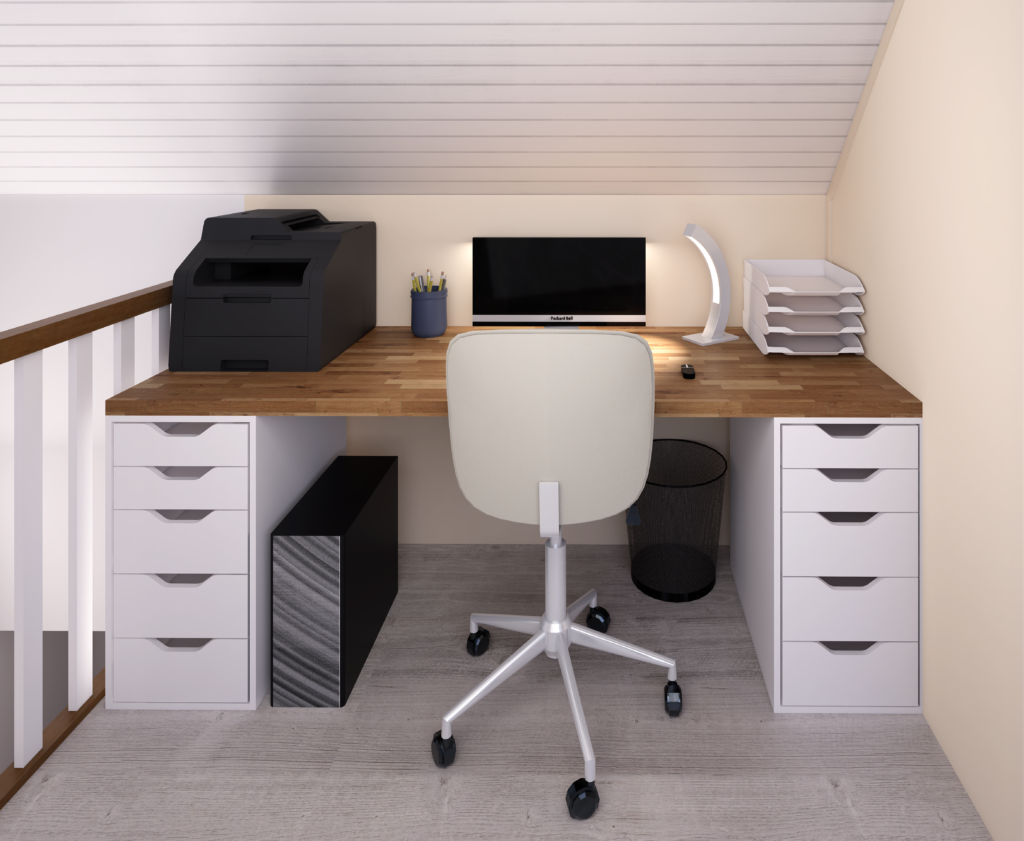 COIN BUREAU SUR PALLIER DE face EN PHOTO REALISME