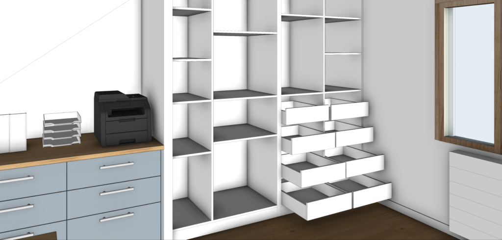 aménagement sur mesure de placard ; tiroirs ouverts
