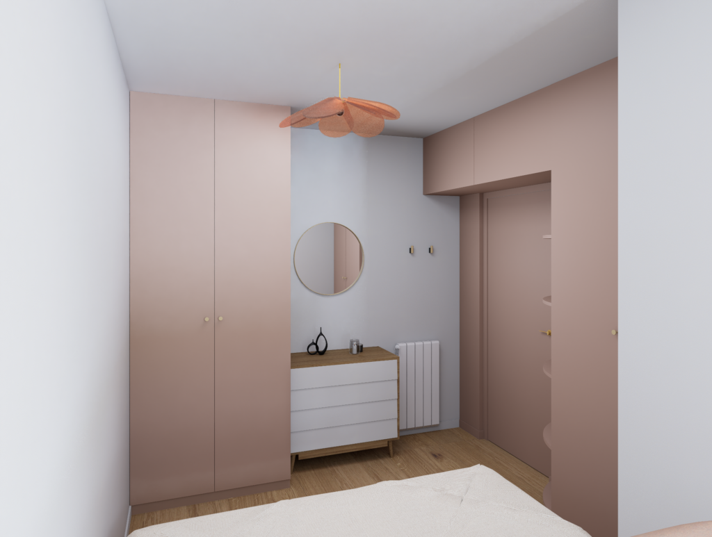 photorealisme chambre parentale meuble sur mesure rose